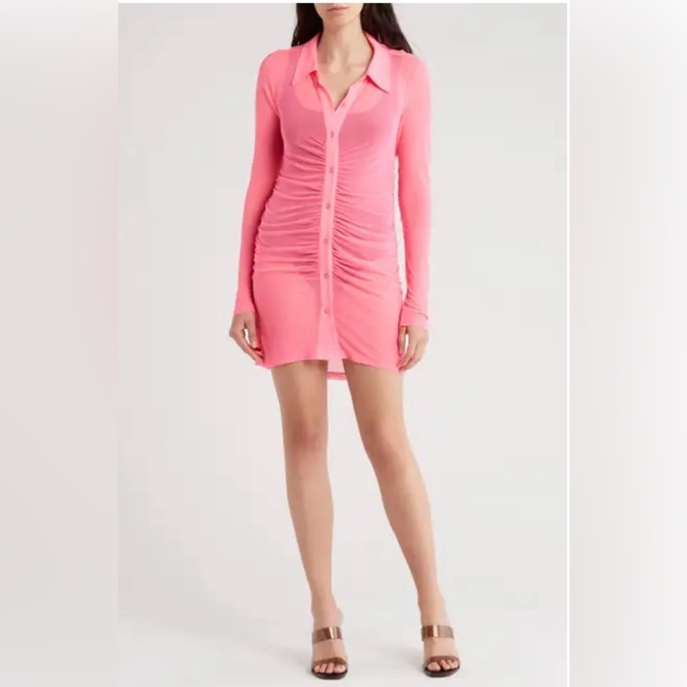 NWT Good American Size 5/ XXL Ruched Long Sleeve Minidress Knockout Pink